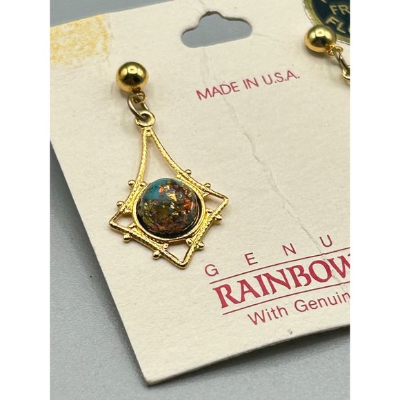 Vintage Rainbowflake Earrings Pierced Dangles Genuine Turquoise New Old Stock - Picture 3 of 7